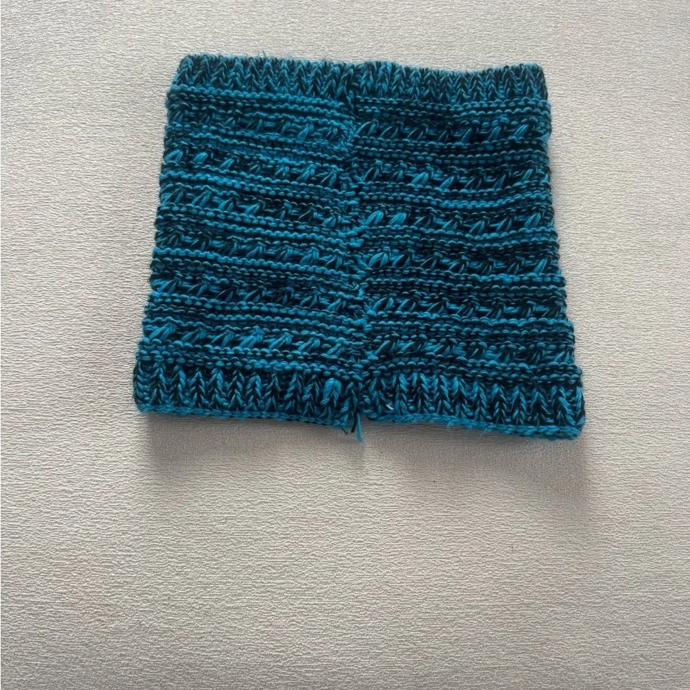 Blue & Black Crochet Cowl Neck Scarf | Chunky Knit Infinity Scarf